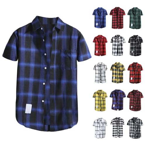 Kurzarmhemd Herren Kariertes Freizeithemden Für Herren Trachtenhemd Button Down Freizeithemd Regular Fit Check Shirt Kurzarm Karohemd Comfort Sommerhemd Herrenhemd Mit Brusttasche Overshirt von Generisch