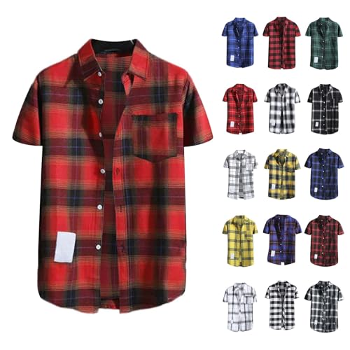 Kurzarmhemd Herren Kariertes Freizeithemden Für Herren Trachtenhemd Button Down Freizeithemd Regular Fit Check Shirt Kurzarm Karohemd Comfort Sommerhemd Herrenhemd Mit Brusttasche Overshirt von Generisch