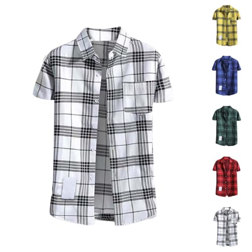 Kurzarmhemd Herren Kariertes Freizeithemden Für Herren Trachtenhemd Button Down Freizeithemd Regular Fit Check Shirt Kurzarm Karohemd Comfort Sommerhemd Herrenhemd Mit Brusttasche Overshirt von Generisch