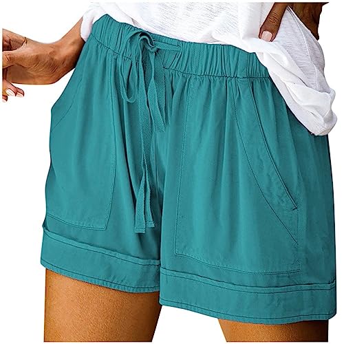 Kurze Damen-Shorts, legere Hose, Kordelzug, locker, bequem, mit Taschen, elastische Taille, Pullover, Tops für Damen, kurzärmelig, blau, 52 von Generisch