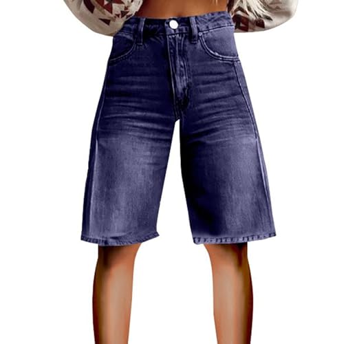 Kurze Denim Hose Damen Knielang Bermuda Shorts Hohe Taille Denim Shorts Sommer Loose Fit Casual Harajuku Jeans Bermuda Y2k Biker Short Streetwear,Damen Jeansshorts von Generisch