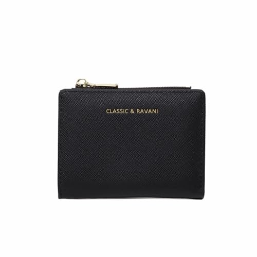Kurze Geldbörse, PU-Leder, Ausweistasche, Münzbörse, tragbar, Münztasche, Kartenhalter, Clutch für Damen, Schwarz , Einheitsgröße, Casual von Generisch