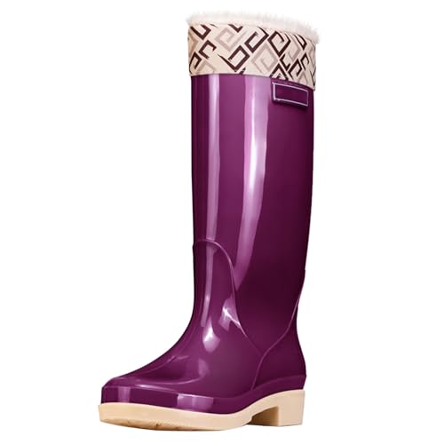 Kurze Gummistiefel Damen Stiefel Weiter Schaft Women'S Spring Summer Autumn And Winter High Top Plus Velvet Cotton Removable And Washable Outdoor Fashion Work Fishing Car Plateau Schuhe (Purple,41) von Generisch