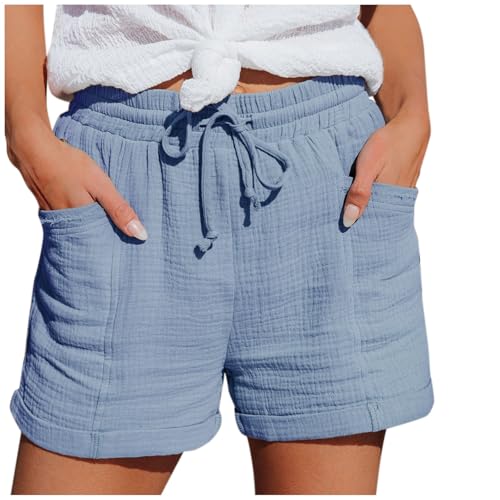 Kurze Hose Damen Musselin Shorts Beach mit Taschen Sommerhose Leicht Stoffhose Kleid Stoffhose Freizeit Stretch Gerades Bein Shorts Damen Radlerhose Kurz Abriebfestes,Strapazierfähiges Material von Generisch