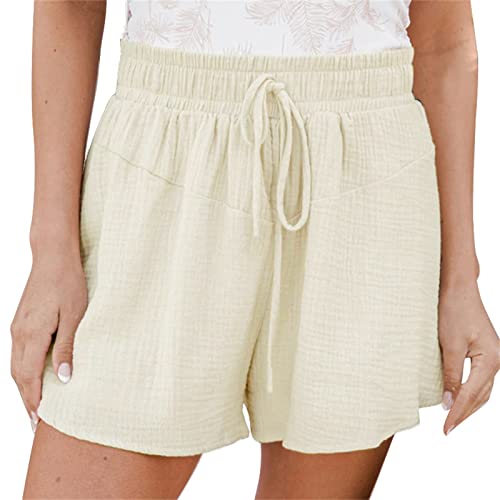 Kurze Hose Damen Shorts Sommer Mode Lässige Musselin Hose mit hoher Taille Gerades Bein Sport Lässige Lockere Shorts mit Kordelzug mit Taschen Gummiband Freizeit Shorts Elastische Stoffhose von Generisch