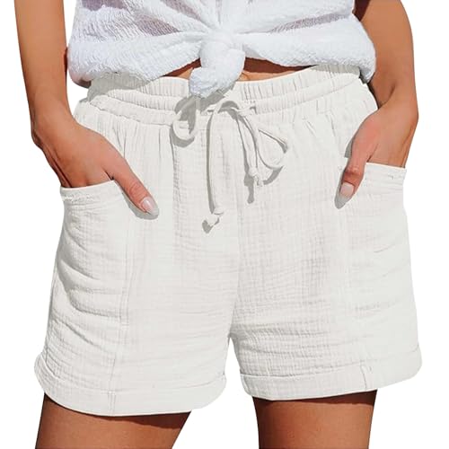 Kurze Hose Damen Shorts Sommer Strandshorts High Waist Kordelzug Freizeitshorts Lounge mit Taschen Für Täglich Camping Strand Reisen Sweatshorts Damen Für Alle Gelegenheiten Geeignet von Generisch