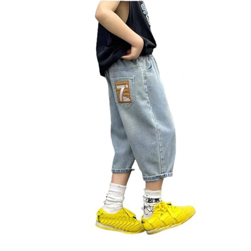 Kurze Hose Jungen 158 Teenager Jeans Baggy Blau Jeans Kinder Bermuda Jeanshose Weites Bein Denim Shorts Y2K Streetwear Pants Kid Boys Freizeithose Sommer Loose Fit Hosen Mit Gummibund von Generisch