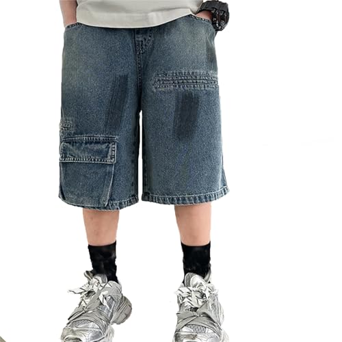 Kurze Hose Jungen Kinder Baggy Kurze Hosen Jeanshose mit Elastischem Bund Vintage Weites Bein Denimhose Kurzem Baggy Jeans Jungs Casual Denim Shorts für Jungen Sommer Jeans mit (07-Blue, 160) von Generisch
