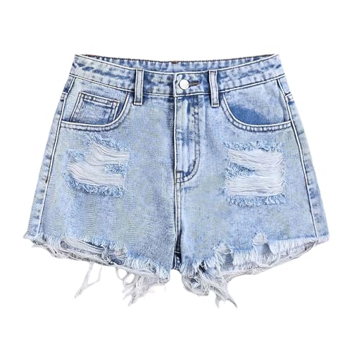Kurze Hose Mädchen Baggy Ripped Jeans Shorts Kinder High Waist Denim Shorts Atmungsaktiv Sommershorts Teenager Weich Kurz Jeanshose Sommer Jeansshorts Mit Taschen Casual Dünne Hotpants von Generisch