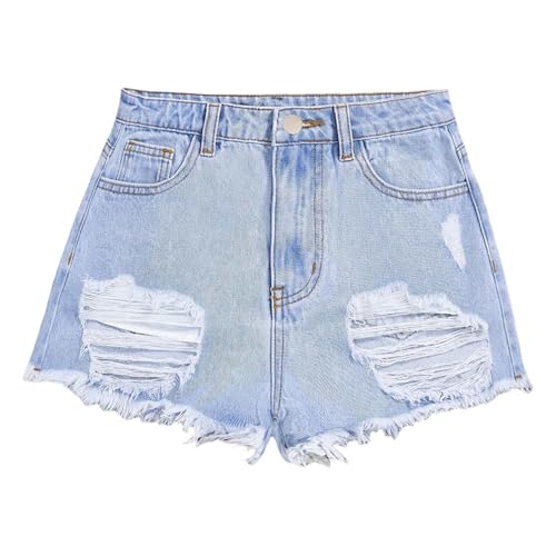 Kurze Hose Mädchen Baggy Ripped Jeans Shorts Kinder High Waist Denim Shorts Atmungsaktiv Sommershorts Teenager Weich Kurz Jeanshose Sommer Jeansshorts Mit Taschen Casual Dünne Hotpants von Generisch