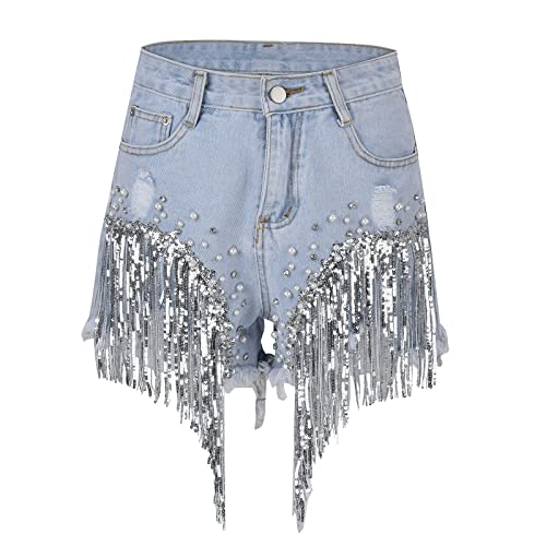 Kurze Hosen Damen Sommer Jeans Übergroße Quaste Elastische High Waist Jeans Shorts Mit Fransen Vintage Denim Biker Jeansshorts Kurze Hosen Damen Sommer Jeans Übergroße Quaste Elastische High Waist Jeans Shorts Mit Fransen Vintage Denim Biker Jeansshorts von Generisch