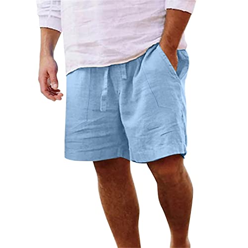 Kurze Hosen Herren Leinen Shorts Leichte Musselin Sommerhose Elastische Taille Mit Kordelzug und Taschen Knielang Bermuda Short Strandshorts Einfarbig Lockere Gerades Bein Freizeithose Große Größen von Generisch