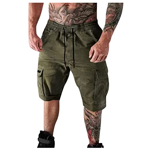 Kurze Hosen Herren mit Vielen Taschen Cargo Shorts Herren Sommer Kurze Arbeitshosen Herren Leichte Bermuda Shorts Herren Kurze Baggy Sporthose Herren Atmungsaktiv Kurze Jogginghose Herren Gummizug von Generisch