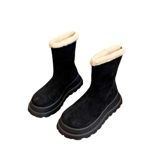 Kurze Winterstiefel für Damen mit modischem Plateau und dickem Absatz, Knöchel-Design, um warm zu halten und gleichzeitig eine schicke Street-Style-Ästhetik zu erhalten, Schwarz , 39 EU von Generisch