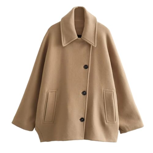 Kurzer Damenmantel aus Wollmischgewebe, einfarbig, lässig, lockere Ärmel, Wollmantel, khaki, S Kurzer Damenmantel aus Wollmischgewebe, einfarbig, lässig, lockere Ärmel, Wollmantel, khaki, S von Generisch