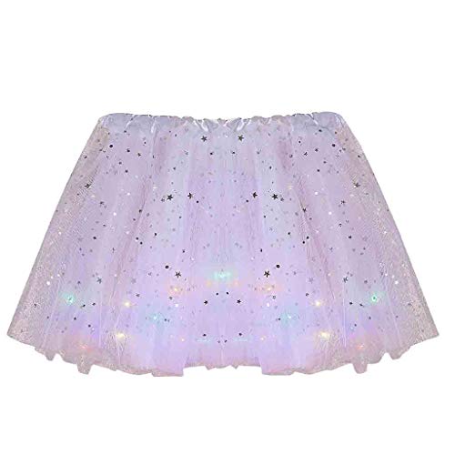 LED Tütü Rock Kurz Damen Tüllrock Minirock 50er Stern Pailletten Rockabilly Petticoat Ballett Tanzen Unterrock Dehnbaren Ballettrock Vintage Erwachsene Tutu Fancy Dress Karneval (White, One Size) von Generisch