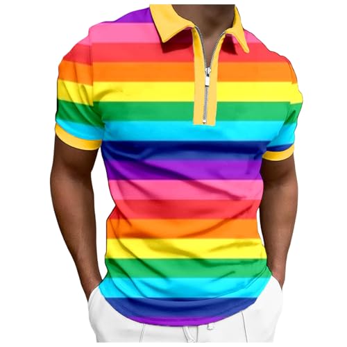 LGBTQ Regenbogen Poloshirts Herren Graffiti T-Shirt Kurzarm Bunt Shirt LGBT Pride Shirt Rainbow Gay Pride Polohemd Regenbogen-Flaggenmuster Poloshirt Strandhemd Pride Outfit von Generisch