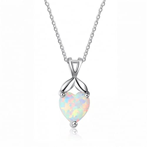 LGYGMD Kronleuchter weißer Feueropal Herz Anhänger Schlüsselbein Halskette S925 reiner Regenbogen Geburtsstein Choker Hochzeitsgeschenke Licht von Generisch