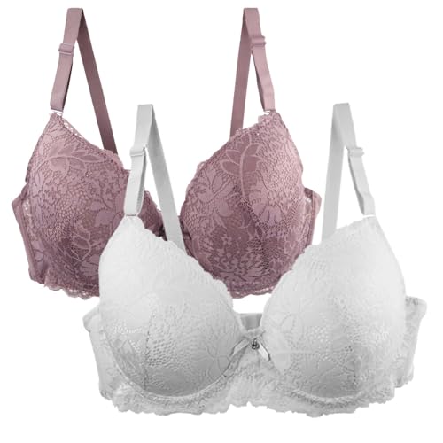 Labor Day Deals Angebote Tages Blitzangebote 2er Pack Push Up BH Damen Mit Bügel Blumen Spitze Schalen BH Vollschalen Bequem Große Brüste Minimizer Bralette Klassische BHS Must Haves Aesthetic von Generisch