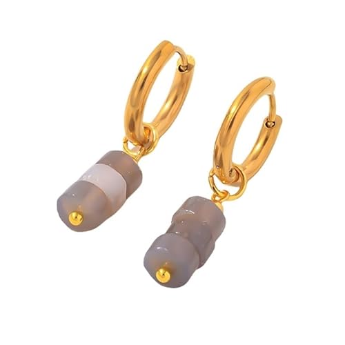 Labradorit Perlen, Baumelnde Tropfenohrringe für Frauen, Handgefertigte Edelstein Flachscheibenperlen, Baumelnde Huggie Creolen, Retro Boho Sommer Strandschmuck von Generisch