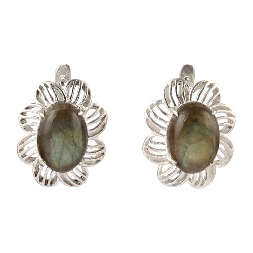 Labradorite Openwork Earrings with Russian Lock 925 Sterling Silver Earring Handmade Prong Setting Earrings von Generisch