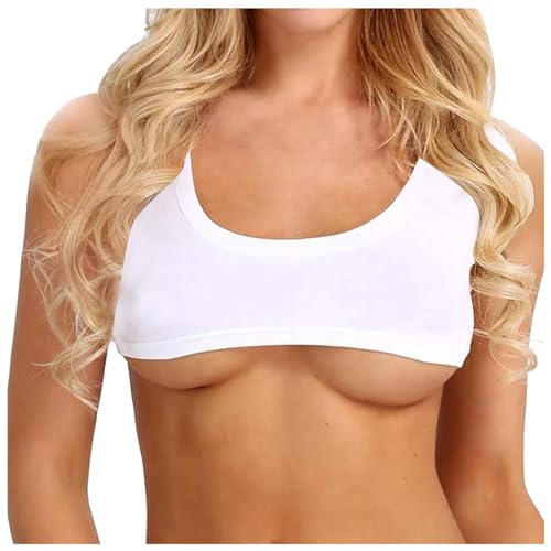 Lack Oberteil Sexy Kurzarm-Crop-Top für Frauen, solides Mini-T-Shirt mit U-Ausschnitt Tanktop Bustier Schwarz Spitze (White, M) von Generisch
