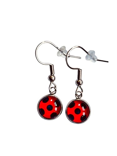 Ladybug Marienkäfer rot schwarz Punkte dots Cabochon Ohrhänger Ohrringe Kinder 8 mm,12 mm oder 25 mm Edelstahl (8 mm) von Generisch