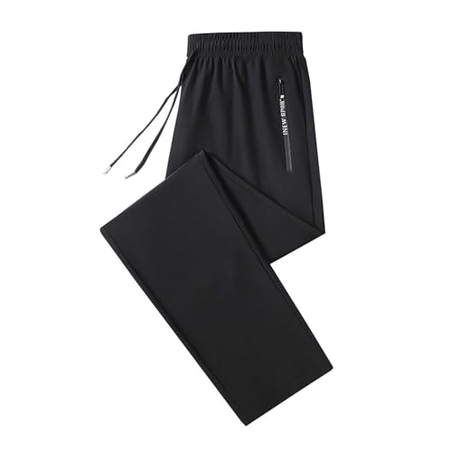 Lässige Eisseide-Hose für Herren, schnell trocknende Hose, lockere Passform, Sommerhose, leger, elastische Taille, Kordelzug, schmale Passform, Sweatpants mit Reißverschlusstaschen, Schwarz , 5X-Large von Generisch