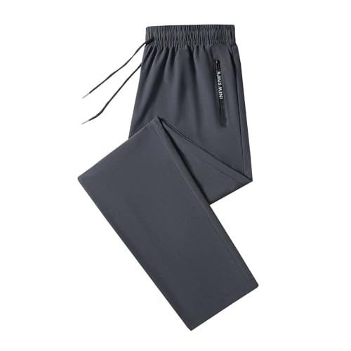Lässige Eisseide-Hose für Herren, schnell trocknende Hose, lockere Passform, Sommerhose, leger, elastische Taille, Kordelzug, schmale Passform, Sweatpants mit Reißverschlusstaschen, grau, XXL von Generisch