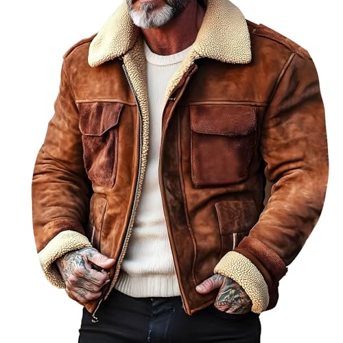 Lässige Fleece-Jacke für Herren, Sherpa-Futter, Wildleder, Trucker-Jacken, Winter, warme Militärjacke, Herren, mit Taschen, gepolsterter Mantel, kurz, Vintage, Oberbekleidung, einfarbig, langärmelig, Lässige Fleece-Jacke für Herren, Sherpa-Futter, Wildleder, Trucker-Jacken, Winter, warme Militärjacke, Herren, mit Taschen, gepolsterter Mantel, kurz, Vintage, Oberbekleidung, einfarbig, langärmelig, von Generisch