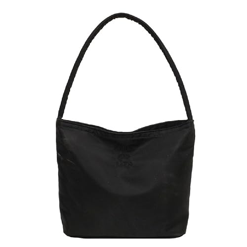 Lässige Handtasche, große Kapazität, vielseitige Tragetasche für Mädchen und Frauen, modisch, koreanischer Stil, Nylon-Tasche, Designer-Eimertasche, Schwarz von Generisch