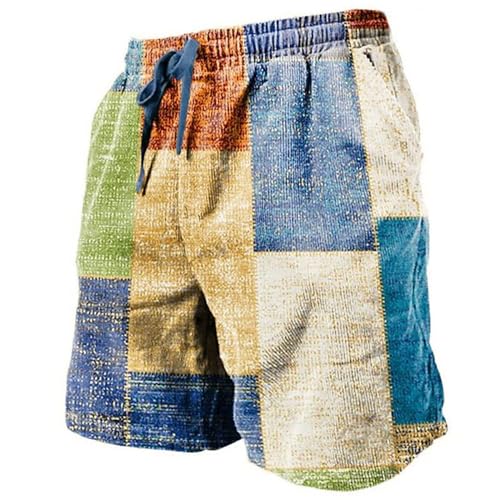 Lässige Harems-Yoga-Shorts für Herren, Patchwork, lässig, Strand, Leinen-Shorts, Kordelzug, elastische Taille, kurze Hose, atmungsaktiv, Urlaub, Mode, Streetwear, blau, XL von Generisch
