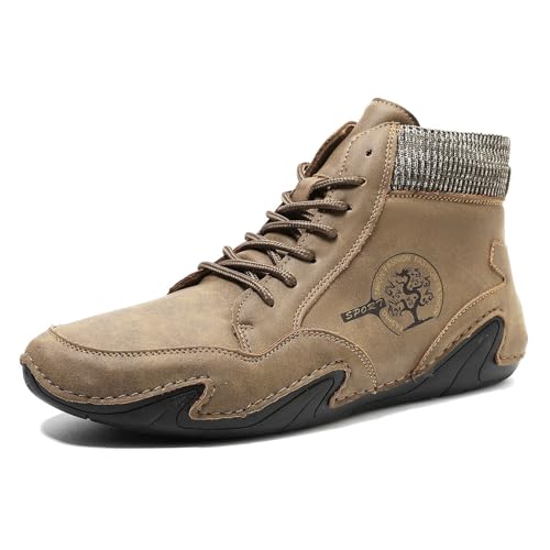 Lässige High-Top-Sneaker für Herren, zum Hineinschlüpfen, elastisch, bequem, für den Alltag, rutschfest, langlebig, leicht, atmungsaktiv, modische Slipper Schuhe Herren 45 (Khaki, 44) von Generisch