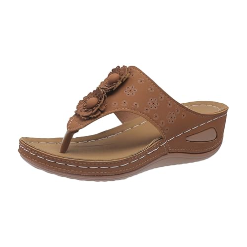 Lässige Plateau-Flip-Flops für Damen, Sommer, quadratische Schnalle, lässige Oberbekleidung, freiliegende Zehen, römischer abfallender Absatz, dicke Unterseite, Hausschuhe für drinnen und draußen von Generisch