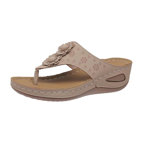 Lässige Plateau-Flip-Flops für Damen, Sommer, quadratische Schnalle, lässige Oberbekleidung, freiliegende Zehen, römischer abfallender Absatz, dicke Unterseite, Hausschuhe für drinnen und draußen von Generisch