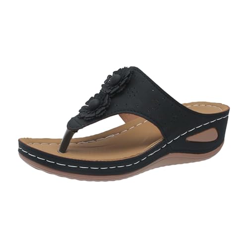 Lässige Plateau-Flip-Flops für Damen, Sommer, quadratische Schnalle, lässige Oberbekleidung, freiliegende Zehen, römischer abfallender Absatz, dicke Unterseite, Hausschuhe für drinnen und draußen von Generisch