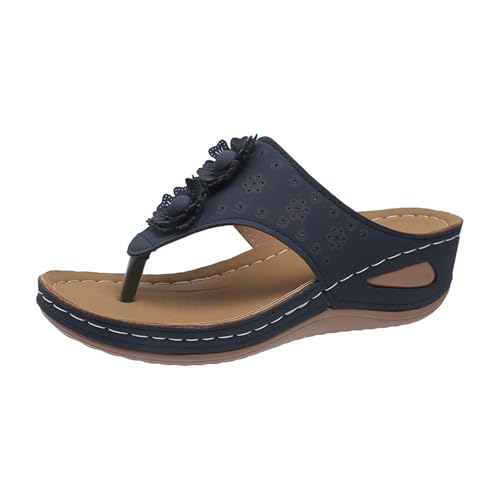 Lässige Plateau-Flip-Flops für Damen, Sommer, quadratische Schnalle, lässige Oberbekleidung, freiliegende Zehen, römischer abfallender Absatz, dicke Unterseite, Hausschuhe für drinnen und draußen von Generisch