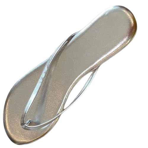 Lässige Plateau-Flip-Flops für Damen, Sommer-Sandalen, Flip-Flops für Damen, veganes Leder, Tanga, trendig, niedlich, für drinnen und draußen, Urlaub, Sommer, Beruf, silber, 37 EU von Generisch
