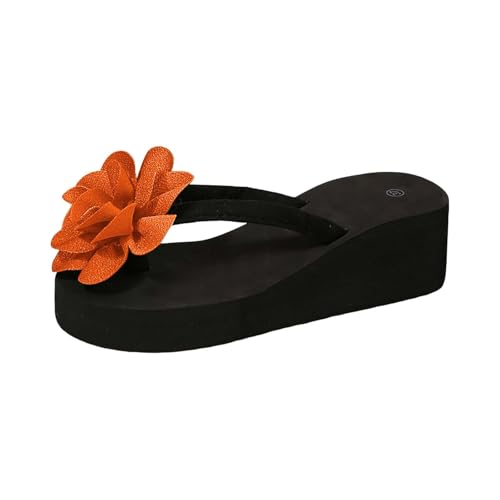 Lässige Plateau-Flip-Flops für Damen, Strand-Tanga-Hausschuhe, hohl, lässig, Clip-Zehen-Hausschuhe, flache Schuhe, Sandalen für drinnen und draußen, Urlaub, Sommer, Beruf, Orange, 37 EU von Generisch