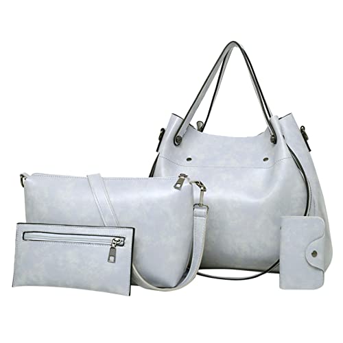Lässige Reto Fashion Leder Damen Handtasche 4 Set Schultertasche Handtasche Tote Halter Shopper Geldbörse Taschen Extra Große Tragetasche, grau, Einheitsgröße von Generisch