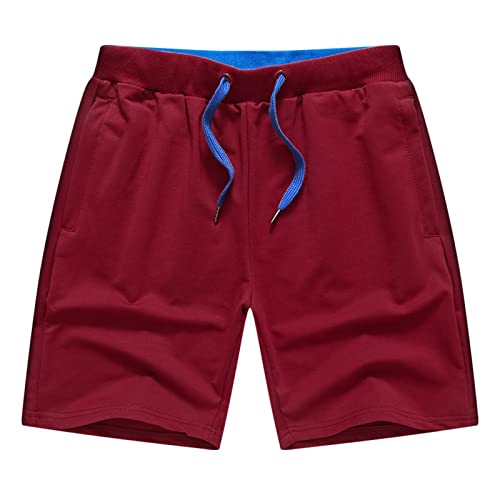 Lässige Sportliche Shorts mit Elastischer Taille für Herren Bequeme Jogginghose aus Baumwolle Kurze Lounge Fitnesshose mit Kordelzug (6XL,Rot) von Generisch