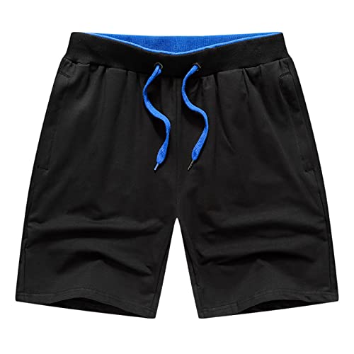 Lässige Sportliche Shorts mit Elastischer Taille für Herren Bequeme Jogginghose aus Baumwolle Kurze Lounge Fitnesshose mit Kordelzug (L,Schwarz) von Generisch