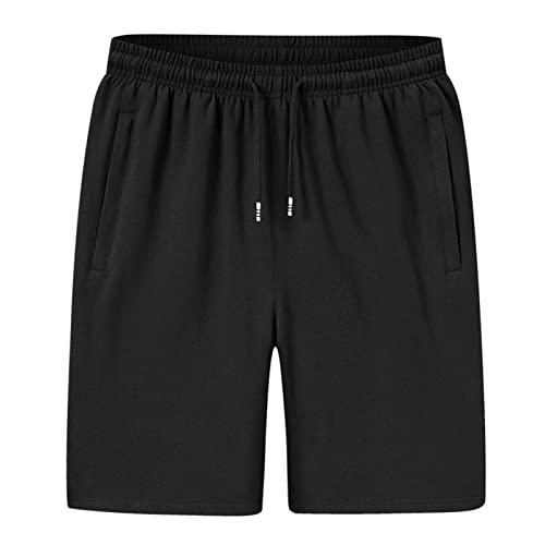Lässige Sportliche Shorts mit Elastischer Taille für Herren Kurze Jogginghose aus Baumwollstrick für das Fitnessstudio Kordelzug Lounge Pyjama Kurze Hose (Schwarz,6XL) von Generisch