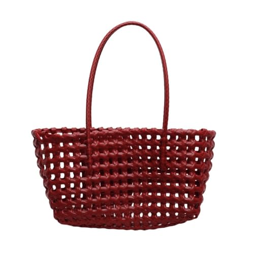 Lässige Streetwear Damen Strand gewebte Tragetasche Mesh Hohl Schulter Handtasche Reise Gemüse Korb Einkaufstasche, rot von Generisch