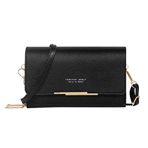 Lässige Umhängetasche für Damen, verstellbarer Riemen, Schultertasche mit Sichtfenster für Handy, Laptop, Messenger und Schultertaschen, Schwarz , Einheitsgröße von Generisch