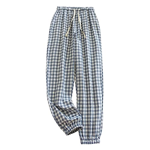 Lässige Unisex-Pyjamahose, Baumwolle, kariert, Flanell, lockere Passform, Urlaub, Flanell, kariert, Lounge mit Taschen, große und große Pyjamahose, warme Pyjamahose, Schlafhose, Winter, blau, 38 von Generisch