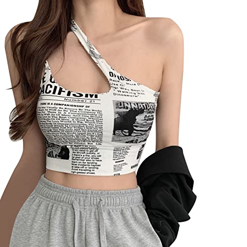 Lässige ärmellose Tanktops für Frauen 2025 stilvolle Zeitung New Ice Silk Up BH mit schrägem Schulterdesign sowohl innen als auch außen als Camisole oder Tank Top Polyester Top, weiß, Einheitsgröße von Generisch