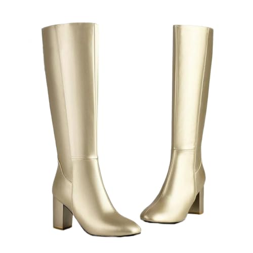 Lässige kniehohe Damen-Stiefel, PU-Leder, dicker Absatz, seitlicher Reißverschluss, lange Stiefel, Übergröße, 6, 43.5 EU von Generisch