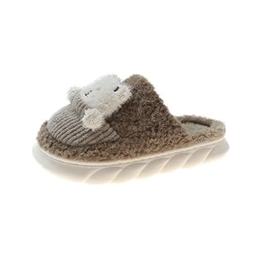 Lässige lange Plüsch-Hausschuhe mit flachem Boden, Damen-Hausschuhe, kollidierende Farbe, modische Damen-Hausschuhe, Dinosaurier-Hausschuhe für Damen, grau, 39.5 EU von Generisch