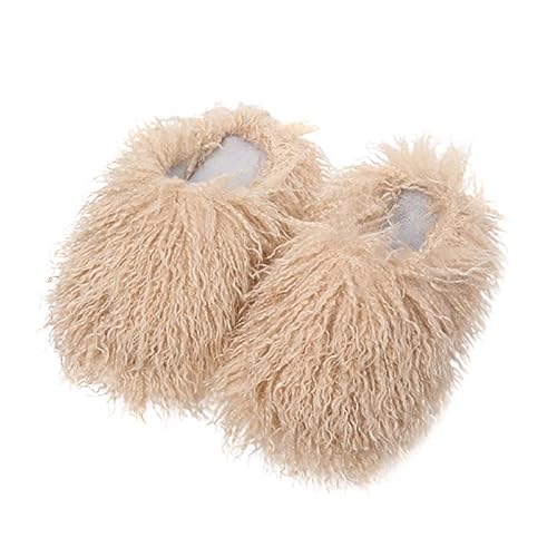 Lässige lange Plüsch-Hausschuhe mit flacher Unterseite, für Damen und Herren, Kollisionsfarbe, modische Damen-Hausschuhe, Paar, flache Unterseite, Plüsch-Hausschuhe, Socken, bunt, warm, flauschig von Generisch